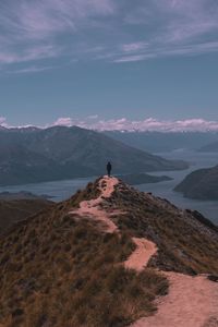 Preview wallpaper mountains, man, hill, freedom