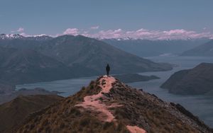 Preview wallpaper mountains, man, hill, freedom