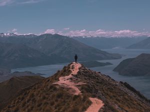 Preview wallpaper mountains, man, hill, freedom