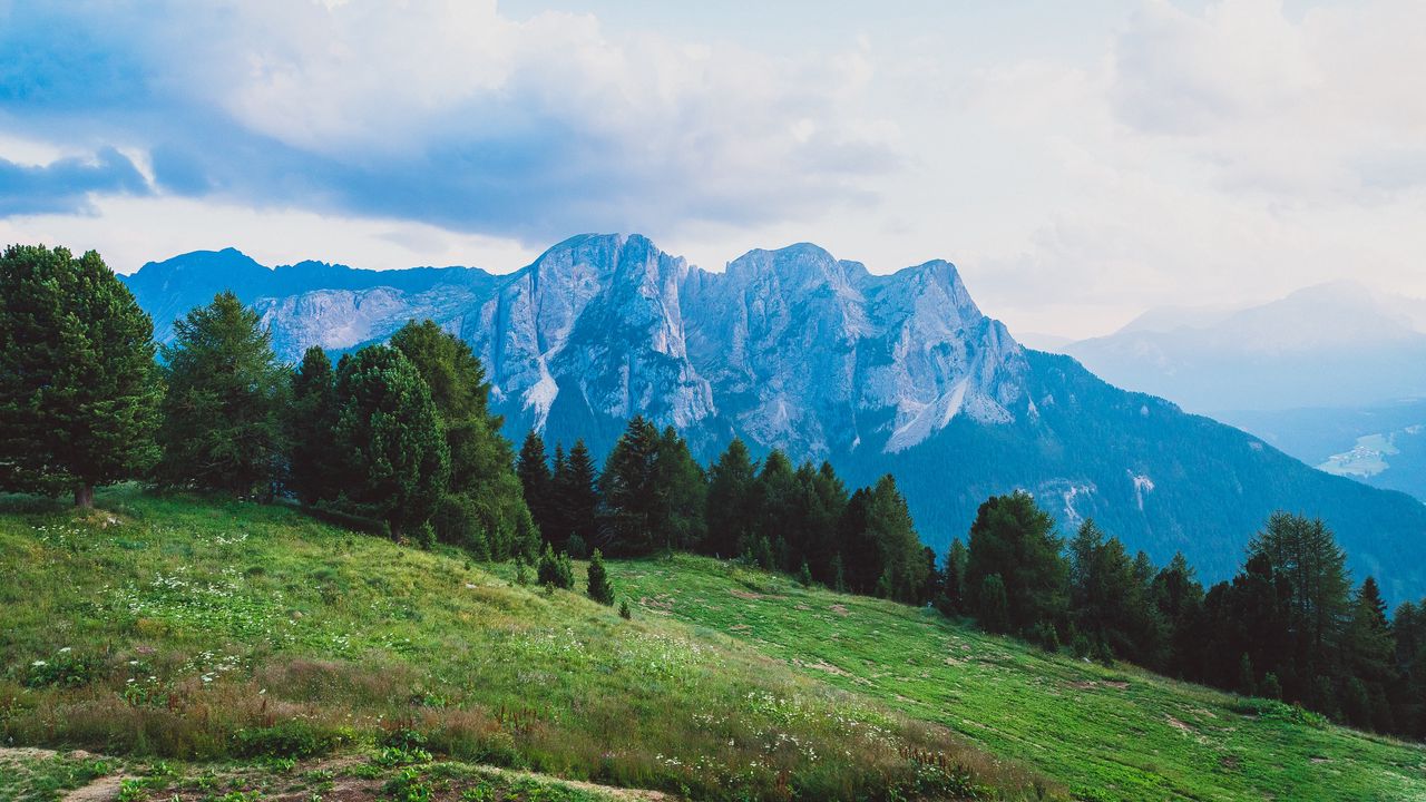 Wallpaper mountains, meadow, dolomites, fassa valley, italy