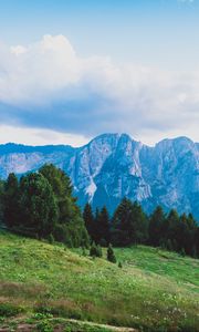 Preview wallpaper mountains, meadow, dolomites, fassa valley, italy