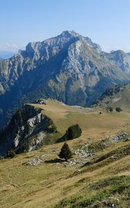 Preview wallpaper mountains, meadow, greenery, nature, aerial view, landscape