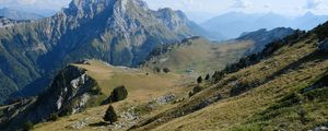 Preview wallpaper mountains, meadow, greenery, nature, aerial view, landscape