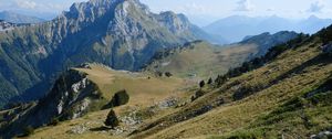 Preview wallpaper mountains, meadow, greenery, nature, aerial view, landscape