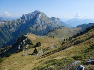 Preview wallpaper mountains, meadow, greenery, nature, aerial view, landscape