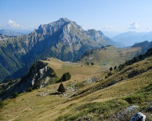 Preview wallpaper mountains, meadow, greenery, nature, aerial view, landscape