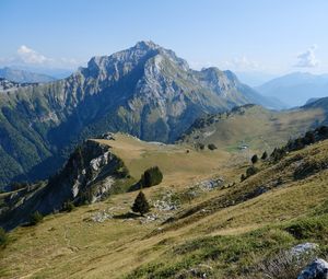 Preview wallpaper mountains, meadow, greenery, nature, aerial view, landscape