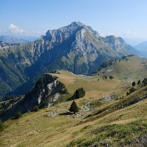 Preview wallpaper mountains, meadow, greenery, nature, aerial view, landscape