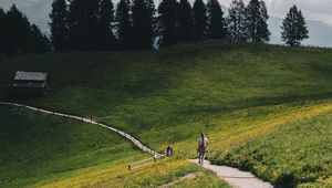 Preview wallpaper mountains, meadow, path, hills, trees, landscape