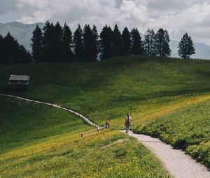 Preview wallpaper mountains, meadow, path, hills, trees, landscape