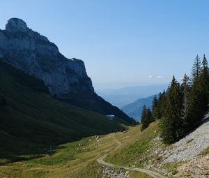 Preview wallpaper mountains, meadow, road, trees, landscape