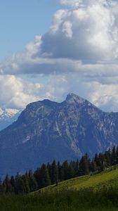 Preview wallpaper mountains, meadow, trees, nature, landscape