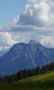 Preview wallpaper mountains, meadow, trees, nature, landscape