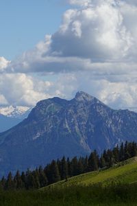 Preview wallpaper mountains, meadow, trees, nature, landscape