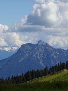 Preview wallpaper mountains, meadow, trees, nature, landscape