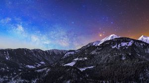 Preview wallpaper mountains, milky way, stars, night, long exposure