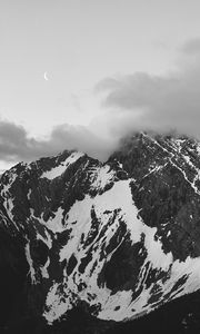 Preview wallpaper mountains, month, fog, bw