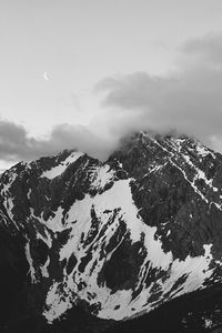 Preview wallpaper mountains, month, fog, bw