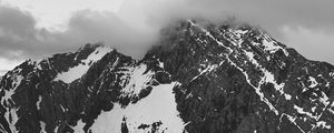 Preview wallpaper mountains, month, fog, bw