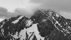Preview wallpaper mountains, month, fog, bw