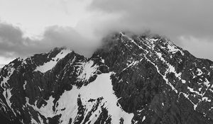 Preview wallpaper mountains, month, fog, bw
