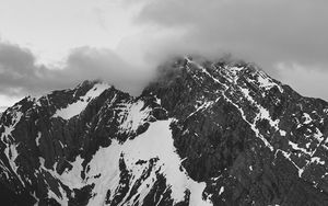 Preview wallpaper mountains, month, fog, bw