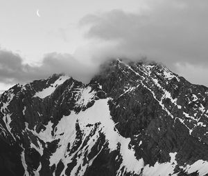 Preview wallpaper mountains, month, fog, bw