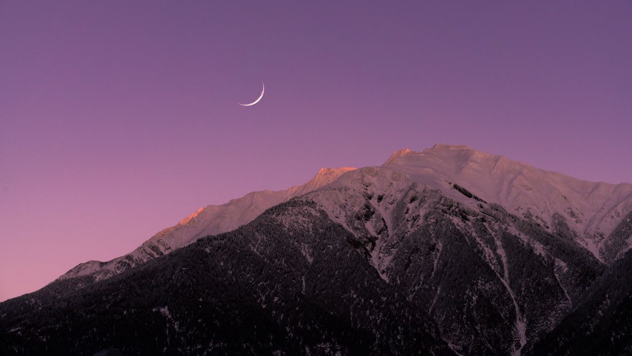 Wallpaper mountains, moon, dusk, sky, purple