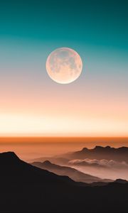 Preview wallpaper mountains, moon, fog, peaks, twilight