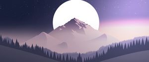 Preview wallpaper mountains, moon, forest, night, starry sky, vector, flat