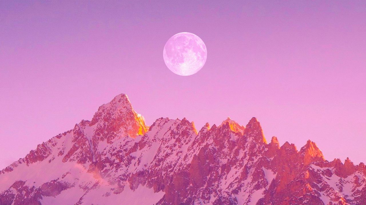 Wallpaper mountains, moon, night, landscape, purple