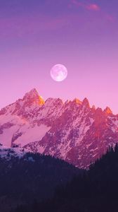 Preview wallpaper mountains, moon, night, landscape, purple