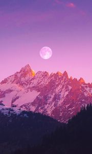 Preview wallpaper mountains, moon, night, landscape, purple