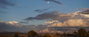 Preview wallpaper mountains, moon, sky, clouds, distance