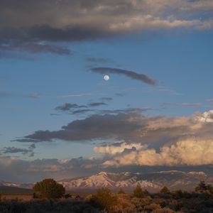 Preview wallpaper mountains, moon, sky, clouds, distance