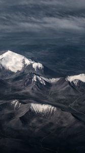 Preview wallpaper mountains, mountain range, aerial view, peaks, snowy