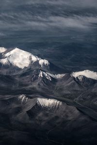 Preview wallpaper mountains, mountain range, aerial view, peaks, snowy