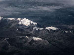 Preview wallpaper mountains, mountain range, aerial view, peaks, snowy