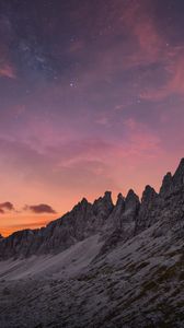 Preview wallpaper mountains, mountain range, landscape, twilight, sky, clouds, stars