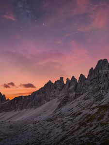 Preview wallpaper mountains, mountain range, landscape, twilight, sky, clouds, stars