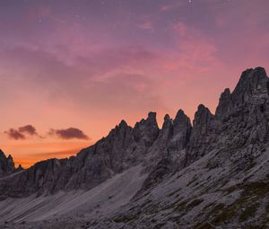 Preview wallpaper mountains, mountain range, landscape, twilight, sky, clouds, stars