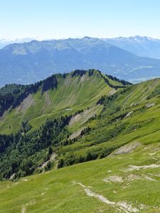 Preview wallpaper mountains, mountain range, slope, trees, landscape, green