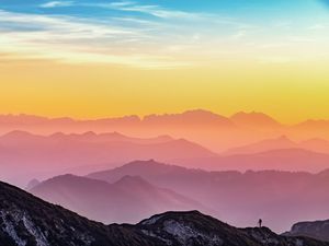 Preview wallpaper mountains, nature, fog, silhouettes