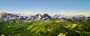 Preview wallpaper mountains, nature, landscape, forest, blue sky, snow