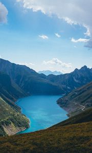 Preview wallpaper mountains, nature, landscape, clouds, lake
