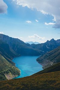 Preview wallpaper mountains, nature, landscape, clouds, lake