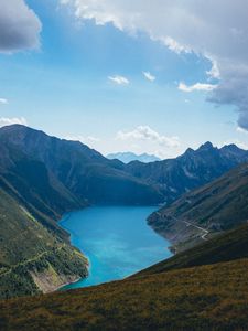 Preview wallpaper mountains, nature, landscape, clouds, lake