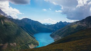 Preview wallpaper mountains, nature, landscape, clouds, lake
