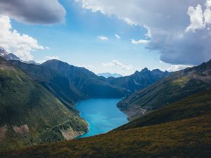 Preview wallpaper mountains, nature, landscape, clouds, lake