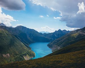 Preview wallpaper mountains, nature, landscape, clouds, lake